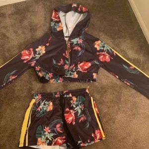 Two piece crop top jacket short set